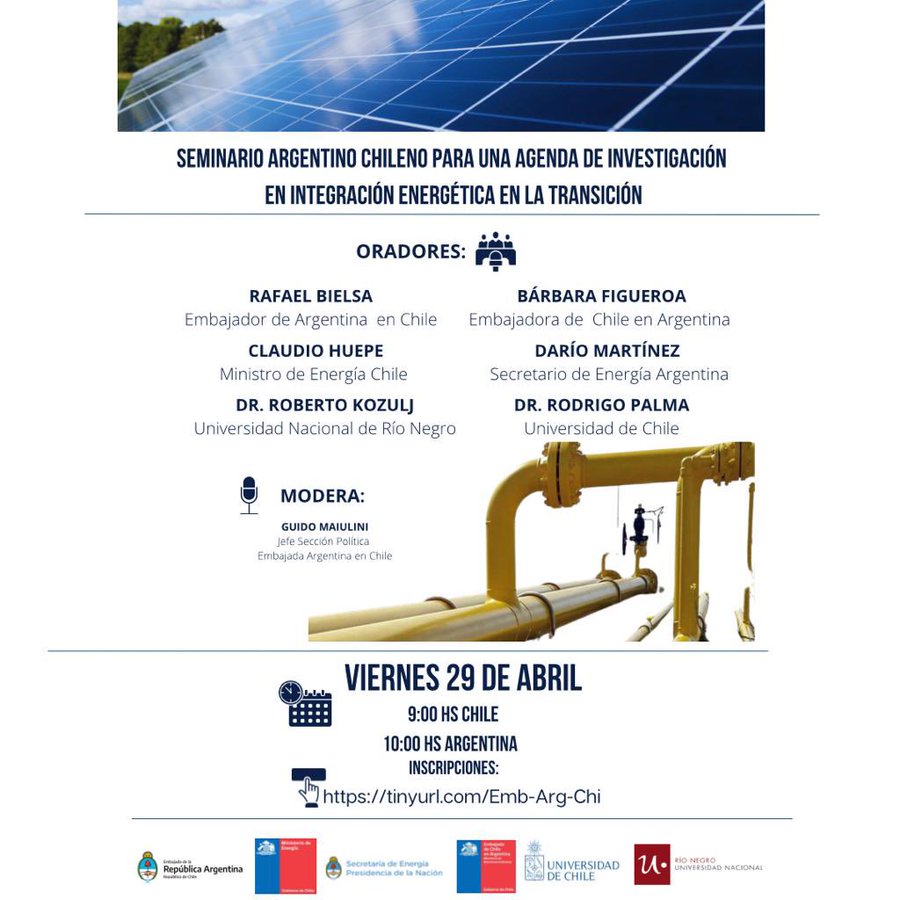 Viernes 29 De Abril – Seminario Argentino Chileno Para Una Agenda De Investigación En Integración Energética En La Transición.