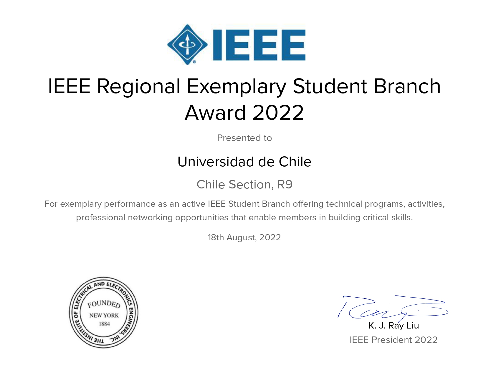 (Español) Un Reconocimiento A Los Integrantes De  La Rama Estudiantil IEEE De La Universidad De Chile.
