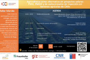 Invitación, Martes 27 De Octubre. Taller Híbrido «Agrivoltaica Como Alternativa En Proyectos Solares PMG, PMGD Y De Autoconsumo Sin Inyección En Terreno Agrícolas De Chile».